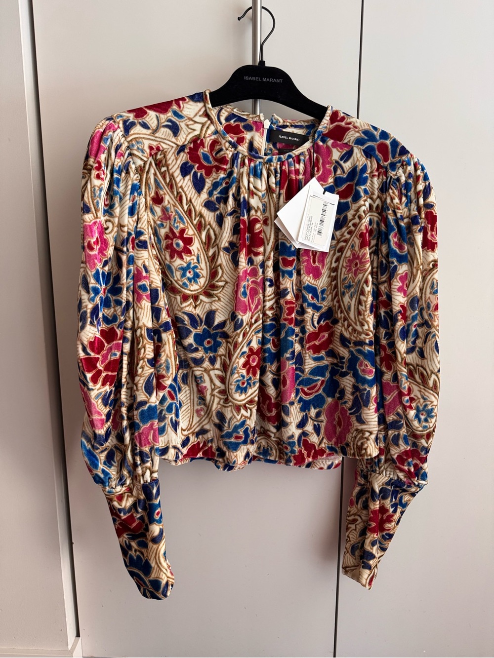 Isabel Marant Patterned Velvet Blouse in Cream, Pink, Red, Blue